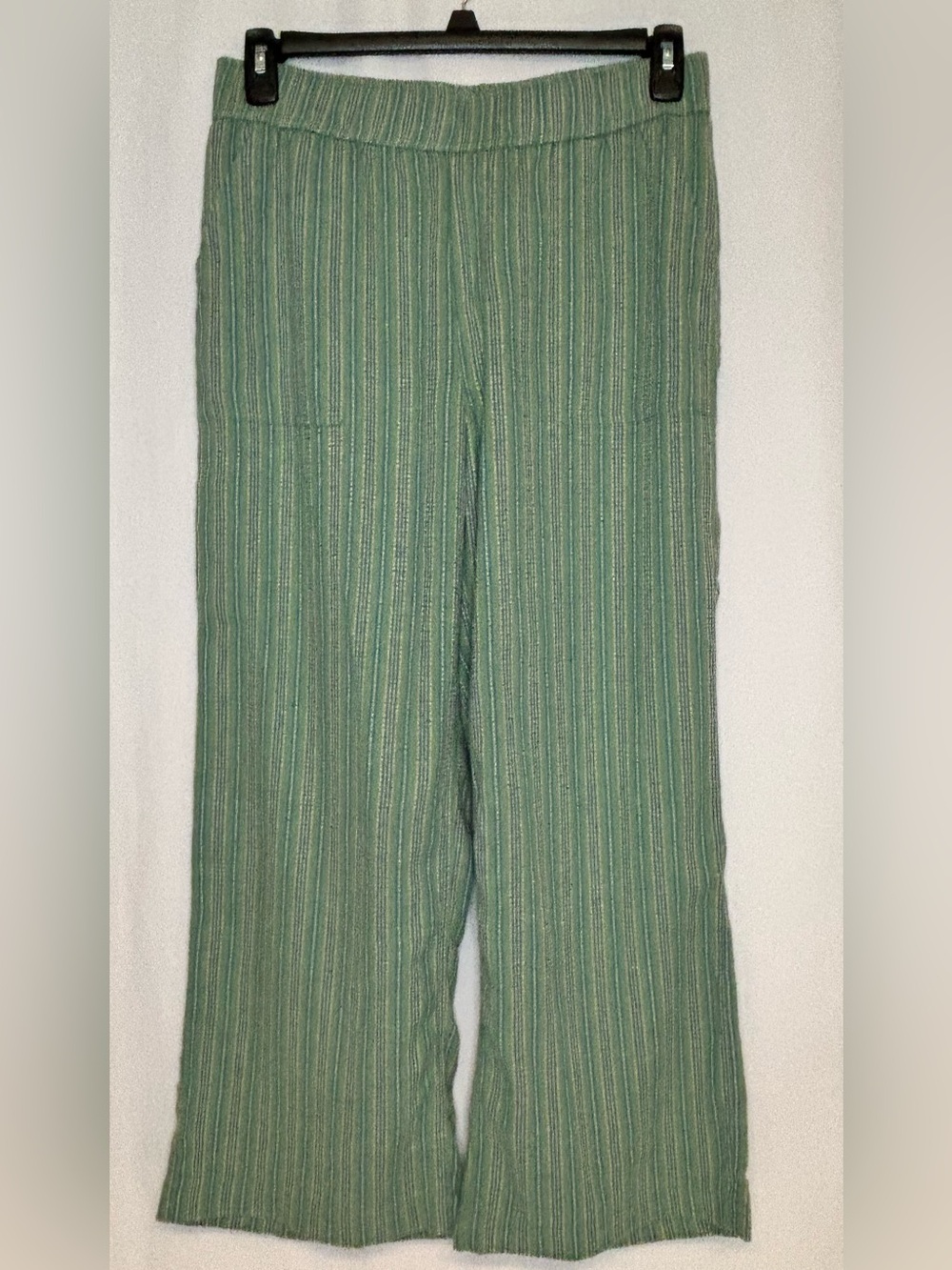 Toad & Co Taj Green Stripped Wide Leg Hemp Pants Size M Boho Coastal Beach Trave